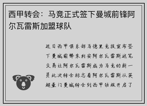 西甲转会：马竞正式签下曼城前锋阿尔瓦雷斯加盟球队
